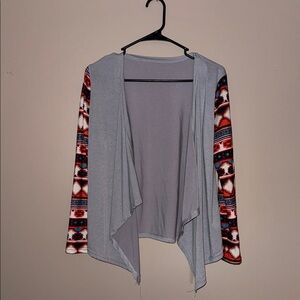 Women's Gray and Patterned Open Front Cardigan